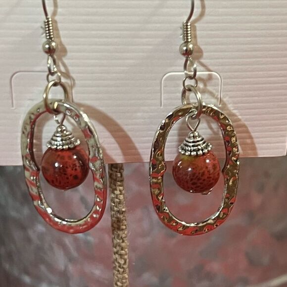 Premier Designs Red and Silver Earrings - Picture 2 of 4